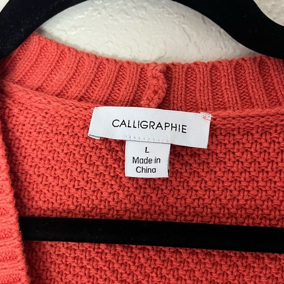 Calligraphie orange colored cardigan sweater  SIZE LARGE - Picture 4 of 6